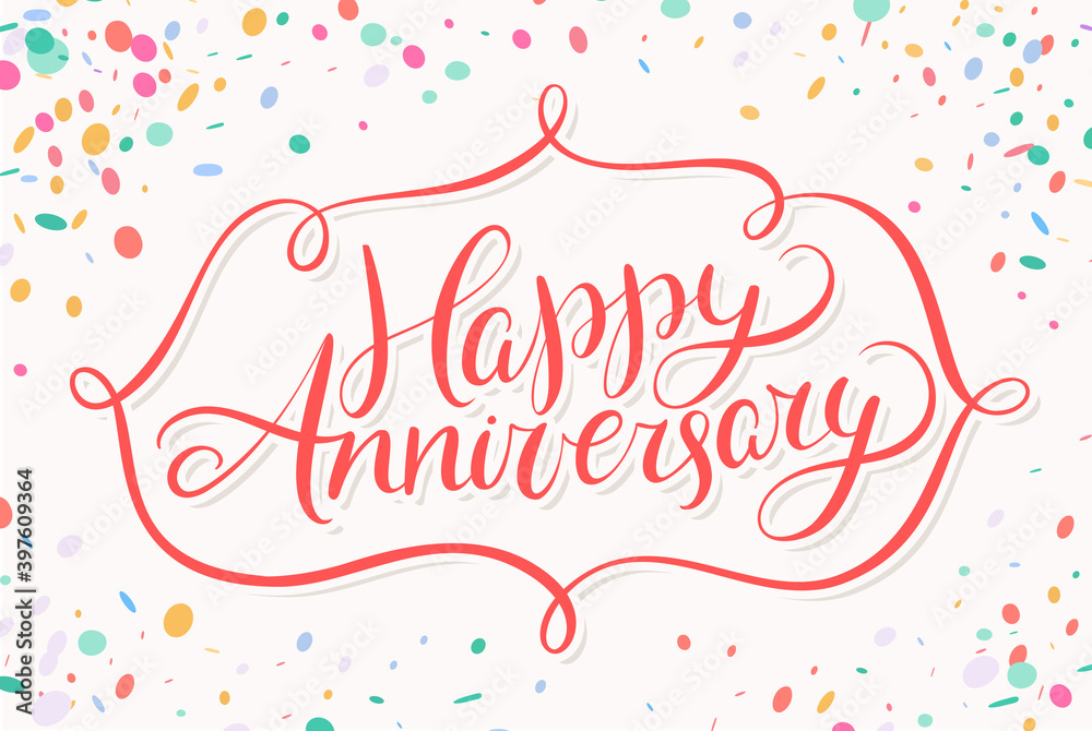 Happy anniversary. Vector lettering card.