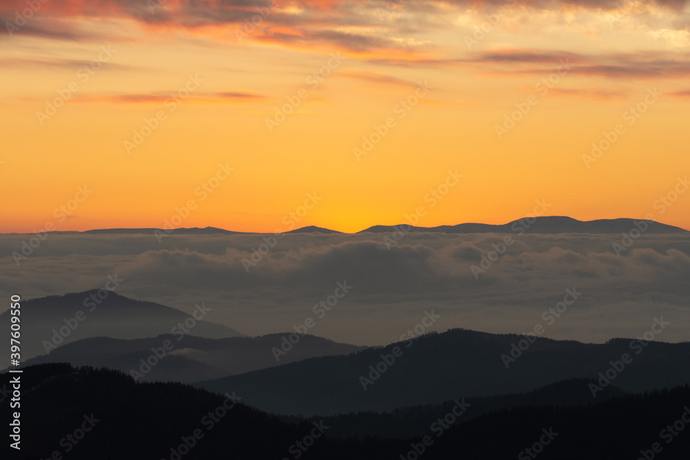 Clouds over the Styrian mountains just after sunset, Austria