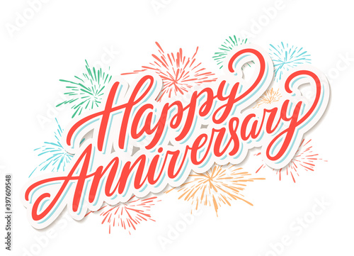 Happy anniversary. Vector lettering card.