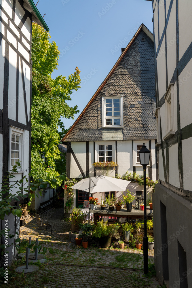 Freudenberg, Germany - September 23, 2020: Small lane in between half-timbered houses