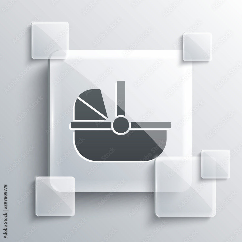 Grey Baby stroller icon isolated on grey background. Baby carriage, buggy, pram, stroller, wheel. Square glass panels. Vector. Grey Baby stroller icon isolated on grey background. Baby carriage, buggy, pram, stroller, wheel. Square glass panels. Vector.