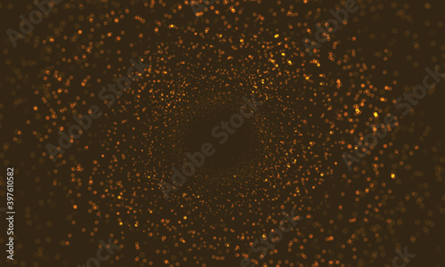 Abstract vector gold bokeh blur dim light particle zoom on night background illustration.