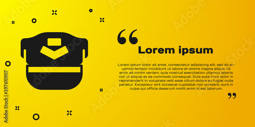 Black Pilot hat icon isolated on yellow background. Vector.