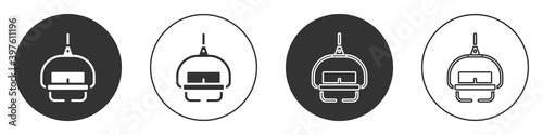 Black Ski lift icon isolated on white background. Circle button. Vector.