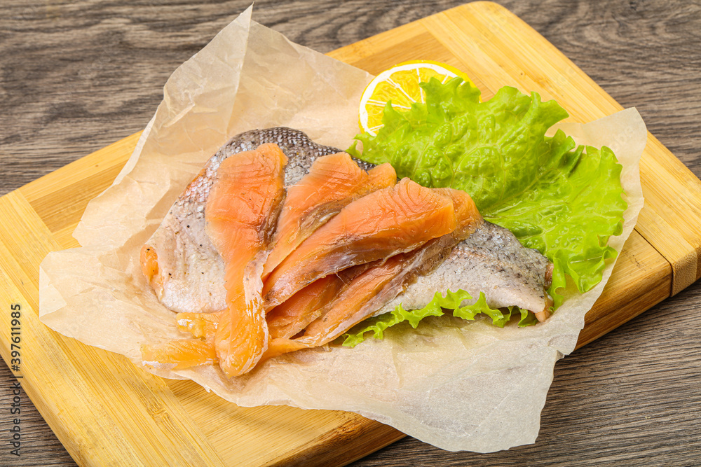 Sliced natural wild trout fillet Sliced natural wild trout fillet