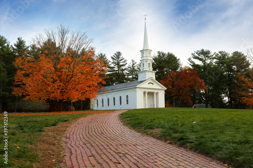 The Martha Mary Chapel of Wayside Inn on a sunny morning. The Chapel was built by Henry Ford and has long been recognized as a Sudbury landmark.