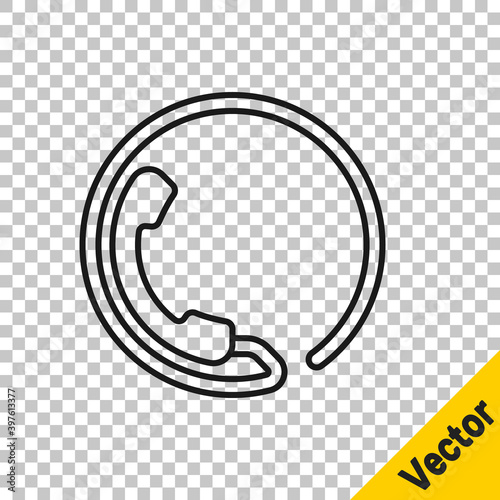 Black line Telephone 24 hours support icon isolated on transparent background. All-day customer support call-center. Full time call services. Vector Illustration.