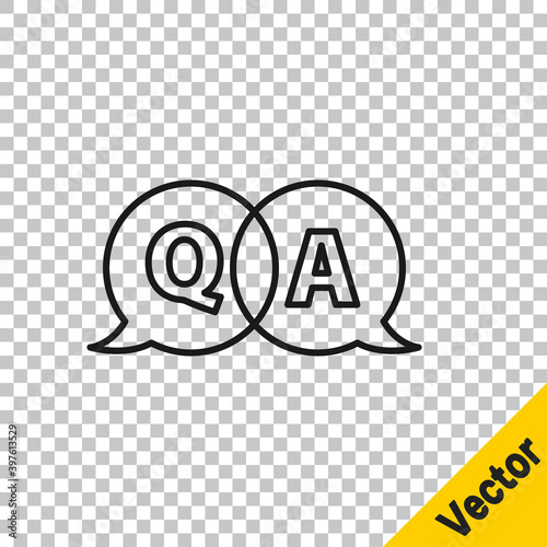 Black line Speech bubbles with Question and Answer icon isolated on transparent background. Q and A symbol. FAQ sign. Chat speech bubble and chart. Vector Illustration.