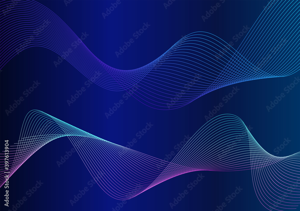 Wave many lines. Abstract wavy stripes on purple blue background. Creative line art colorful gradient Wave many lines. Abstract wavy stripes on purple blue background. Creative line art colorful gradient