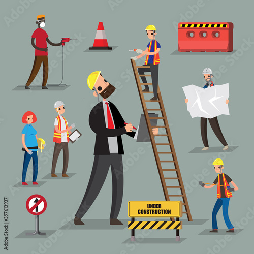 A set of graphic people of construction workers