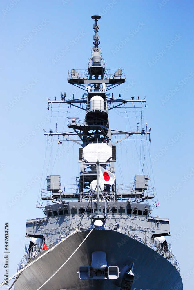 Flag of the Japan on Japanese warship. Flag of the Japan on Japanese warship.