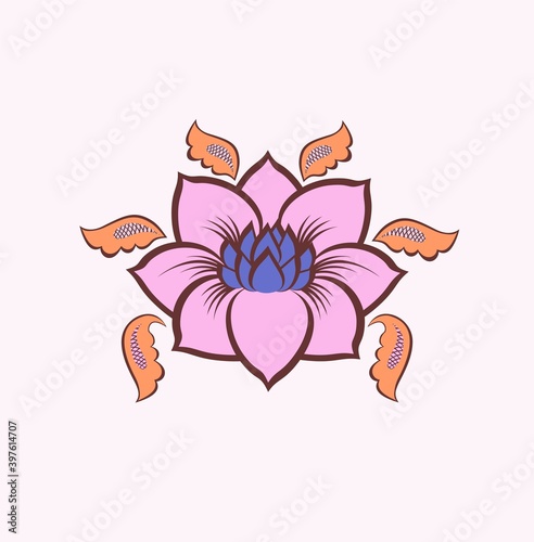 Decor with pink lotus flower for spa and cosmetician salon logo, yoga class and wedding tattoo isolated on white background