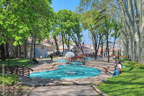 Gulhane Park in Istanbul, Turkey. This is a historical urban public park in the Eminonu district of Istanbul located adjacent to the grounds of the Topkapi Palace. photo