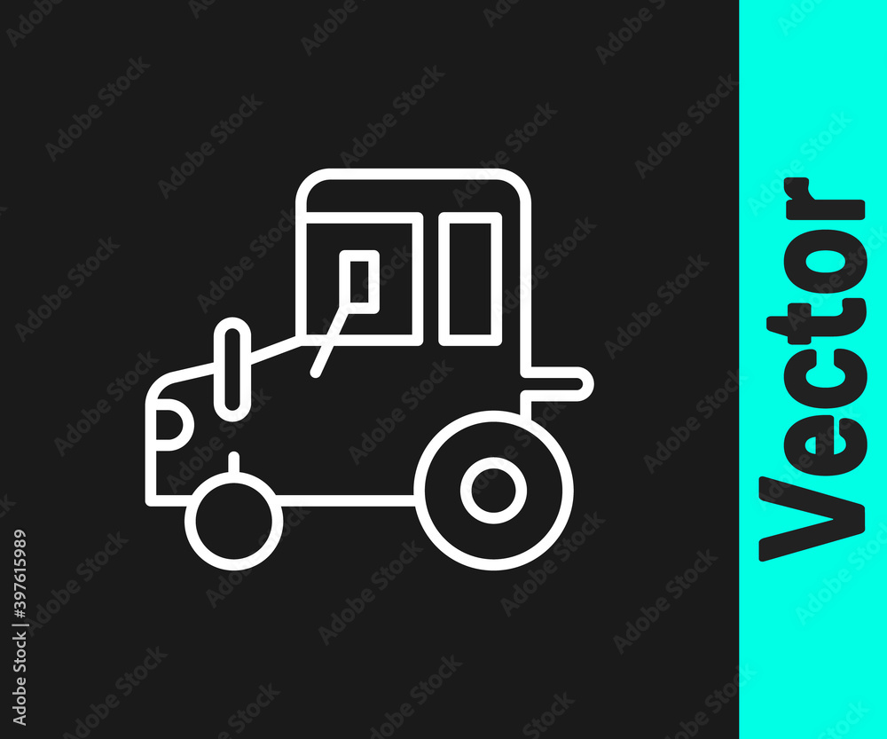 White line Tractor icon isolated on black background. Vector.