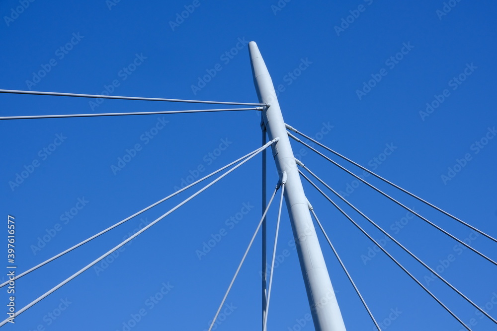 Suspension bridge top and blue sky Suspension bridge top and blue sky