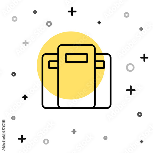 Black line Police assault shield icon isolated on white background. Random dynamic shapes. Vector.