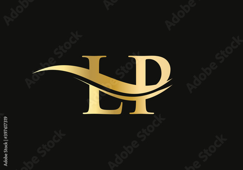 Swoosh Letter LP Logo Design for business and company identity. Creative LP letter with luxury concept. Water Wave LP Logo Vector. 