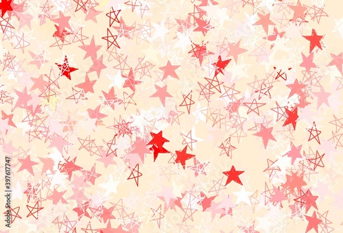 Light Red, Yellow vector backdrop with small and big stars.