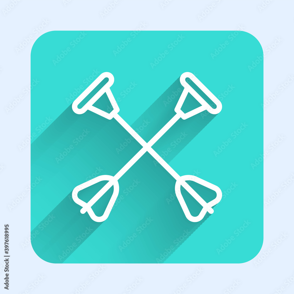 White line Arrow with sucker tip icon isolated with long shadow. Green square button. Vector. White line Arrow with sucker tip icon isolated with long shadow. Green square button. Vector.