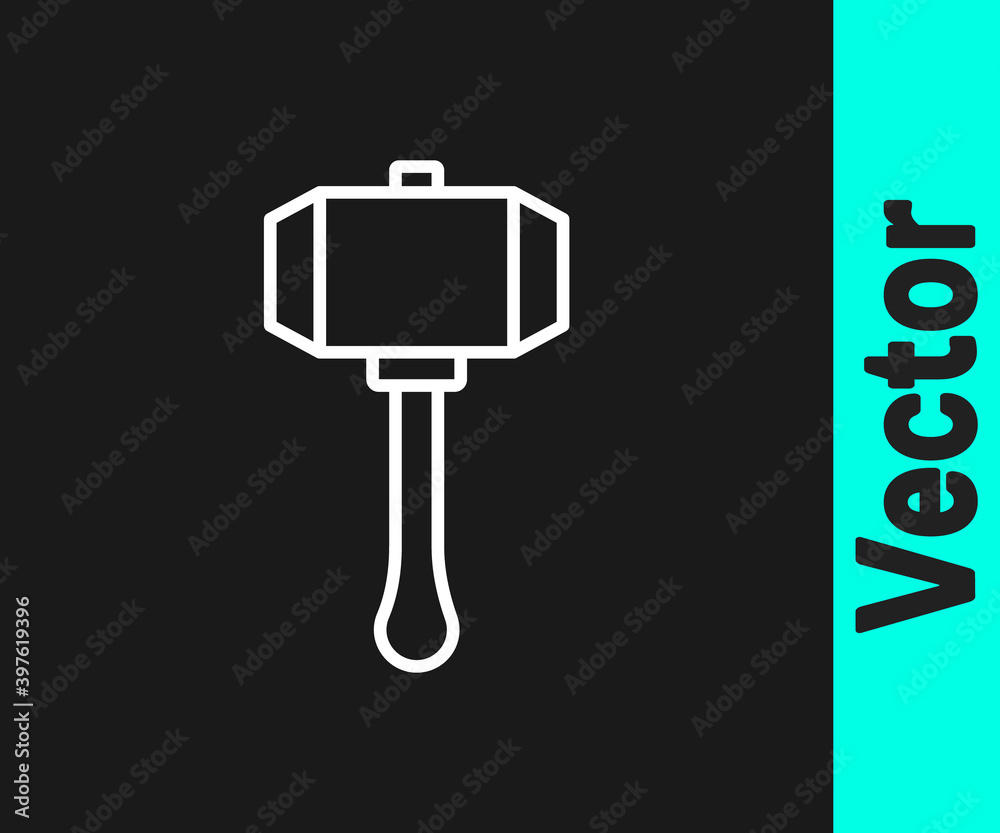 White line Hammer icon isolated on black background. Tool for repair. Vector. White line Hammer icon isolated on black background. Tool for repair. Vector.