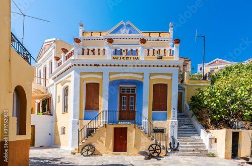 Fototapeta Naklejka Na Ścianę i Meble -  Colorful street view of Symi Island in Greece