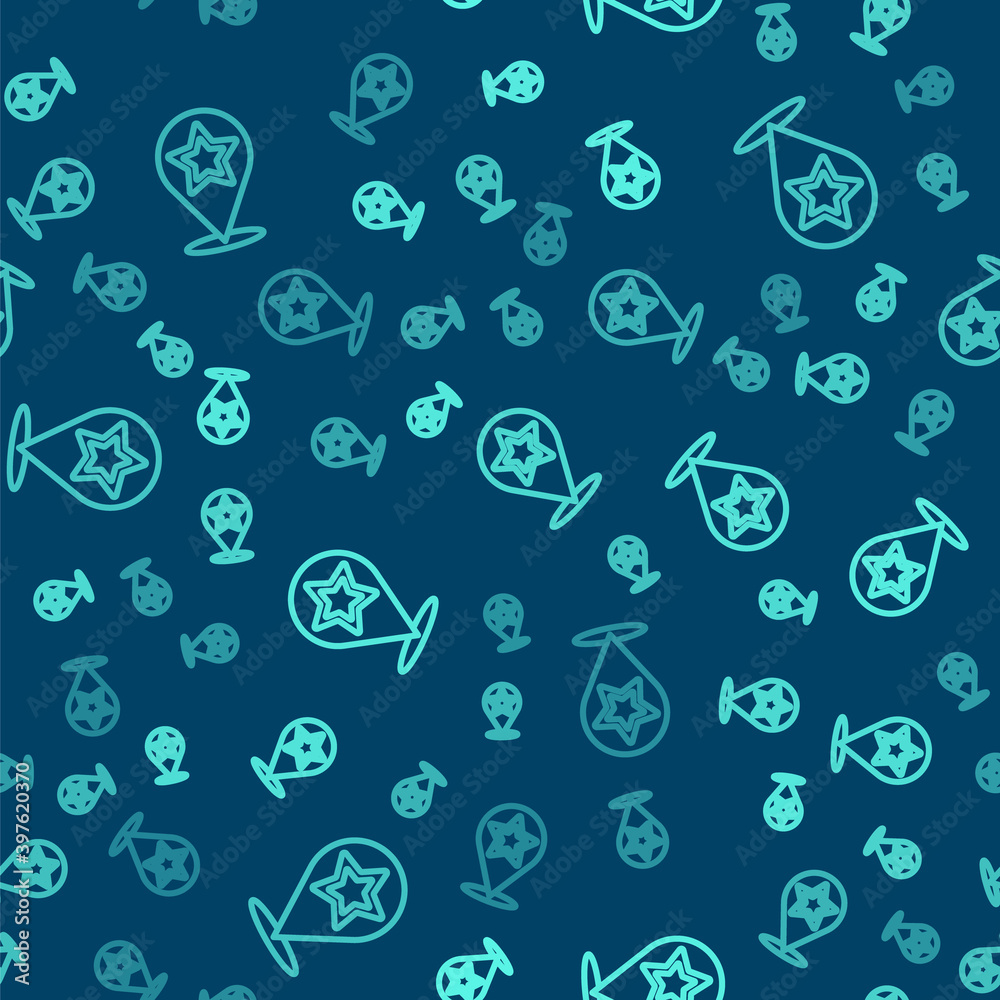 Green line Map pointer with star icon isolated seamless pattern on blue background. Star favorite pin map icon. Map markers. Vector. Green line Map pointer with star icon isolated seamless pattern on blue background. Star favorite pin map icon. Map markers. Vector.