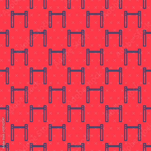 Blue line Sport horizontal bar icon isolated seamless pattern on red background. Vector.