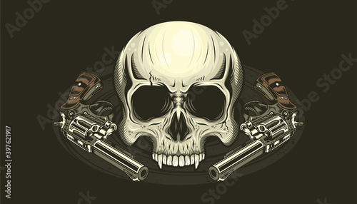 Illustration of skull head and guns detailed vector design
