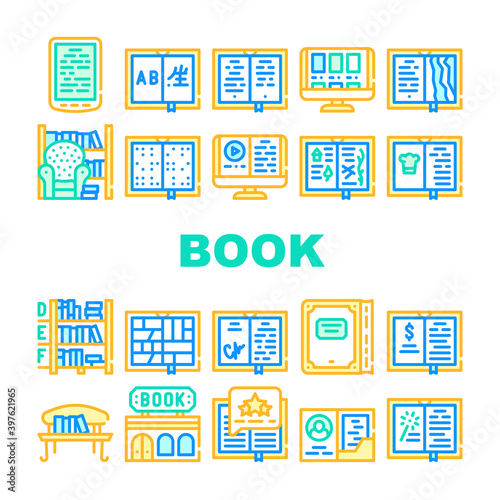 Book Library Shop Collection Icons Set Vector