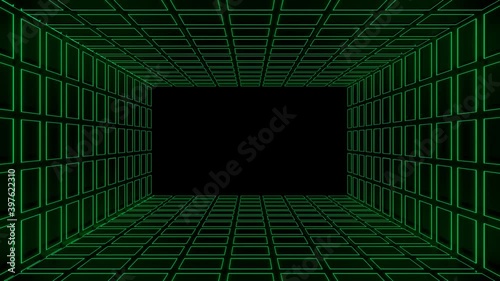 Abstract neon light corridor, appearing glowing matrix lines, Looping 4K video