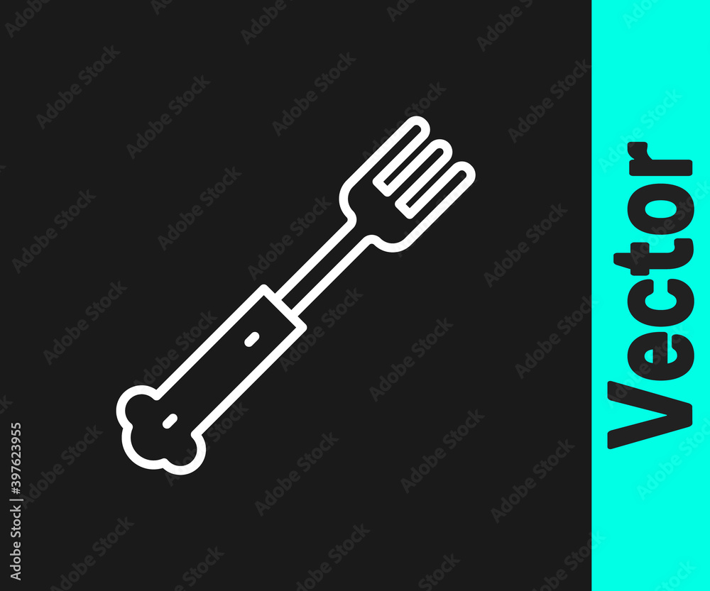 White line Fork icon isolated on black background. Cutlery symbol. Vector. White line Fork icon isolated on black background. Cutlery symbol. Vector.