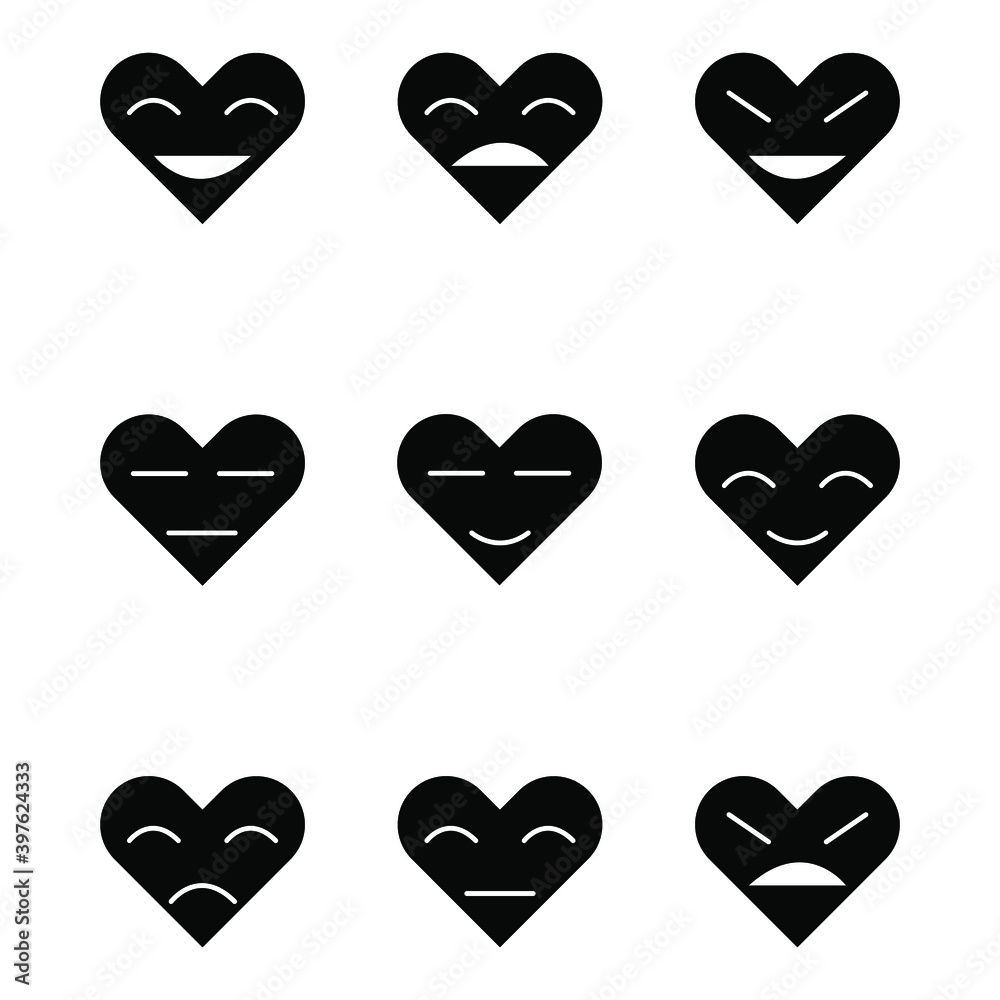 Emoji hearts illustration. Happy kind and evil faces.Icons isolated on whitebackground. Vector EPS Emoji hearts illustration. Happy kind and evil faces.Icons isolated on whitebackground. Vector EPS