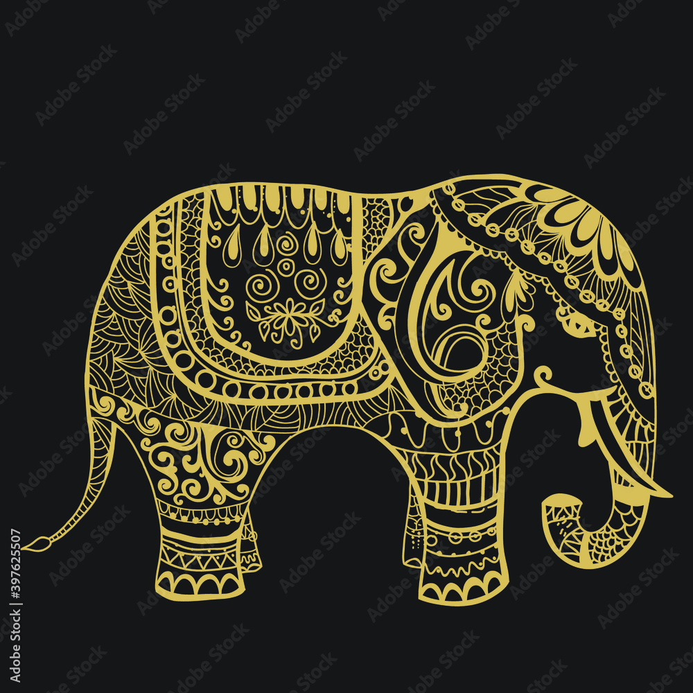 Obraz premium India - parsley patterned elephant, oriental Indian icon and vector illustration.