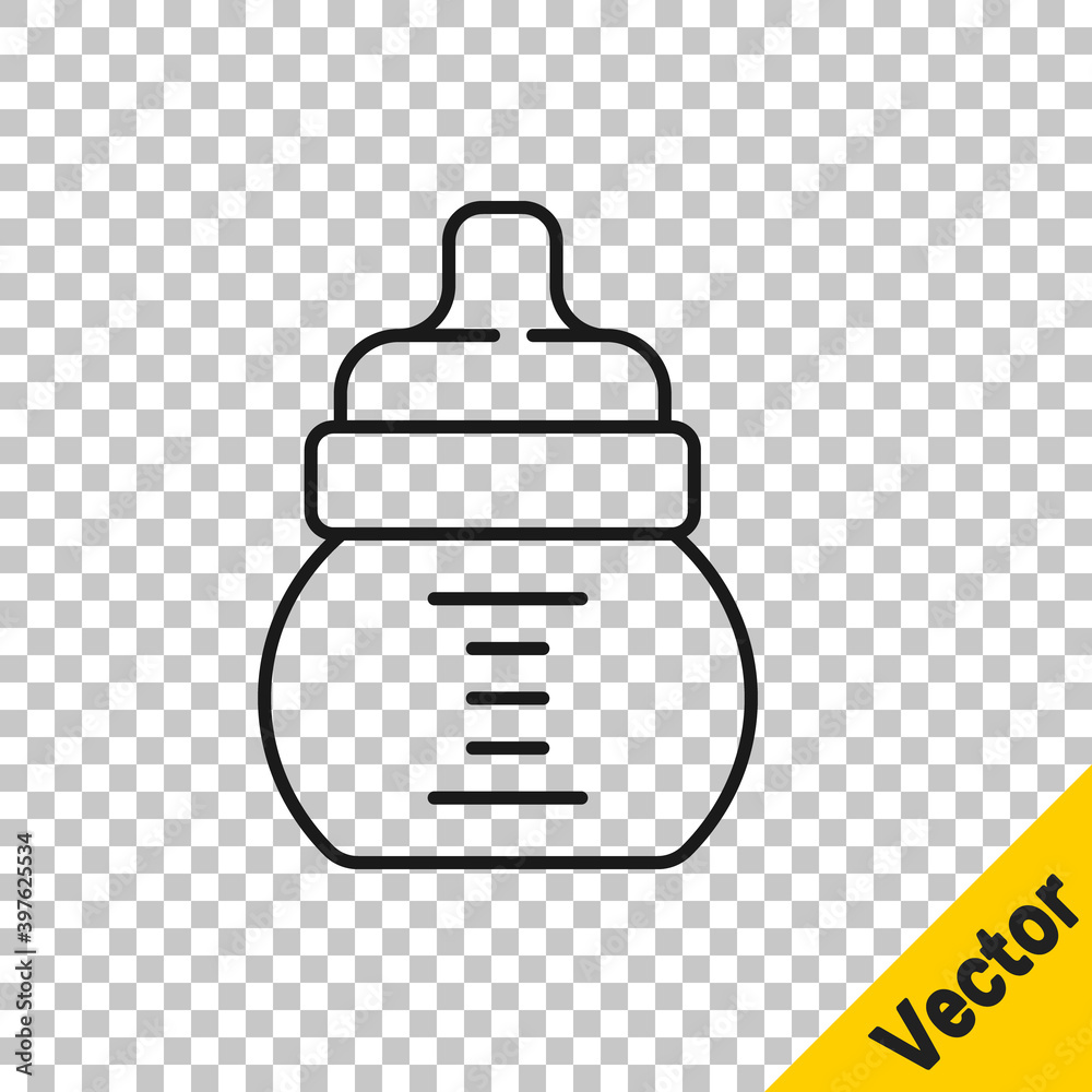 Black line Baby bottle icon isolated on transparent background. Feeding bottle icon. Milk bottle sign. Vector. Black line Baby bottle icon isolated on transparent background. Feeding bottle icon. Milk bottle sign. Vector.