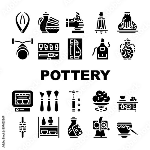 Pottery Production Collection Icons Set Vector black