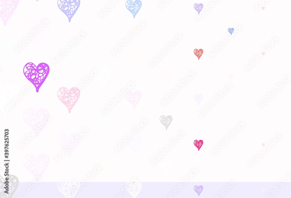 Light Blue, Red vector background with Shining hearts.