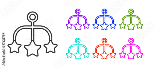 Black line Baby crib hanging toys icon isolated on white background. Baby bed carousel. Set icons colorful. Vector.