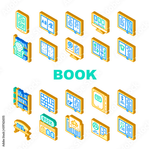 Book Library Shop Collection Icons Set Vector
