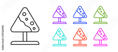 Black line Road sign avalanches icon isolated on white background. Snowslide or snowslip rapid flow of snow down a sloping surface. Set icons colorful. Vector.
