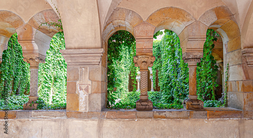 Columns of the ancient building, Roman style terraces and garden photo