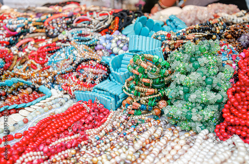 Women's jewelry on the market counter