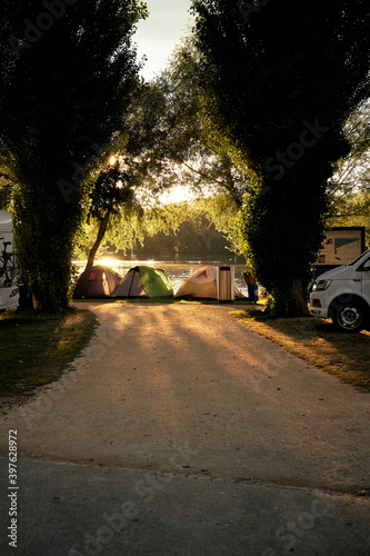 camping at sunset photo