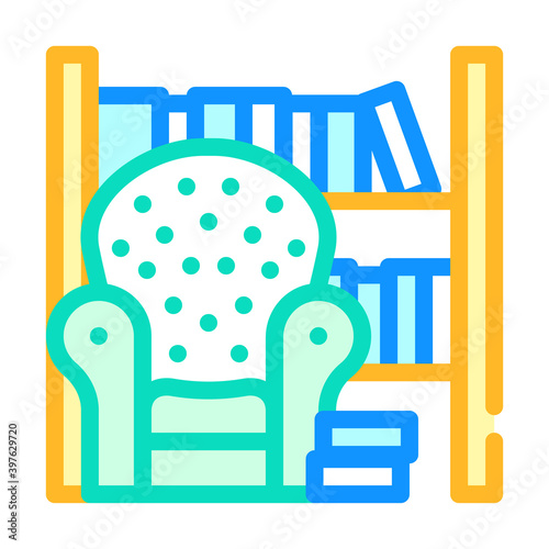 armchair library room furniture color icon vector illustration