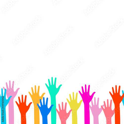 colorful human hands volunteer isolate on white background.