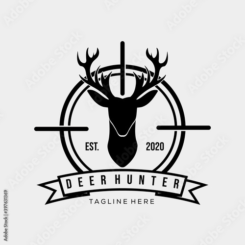 Hunter logo symbol. Vintage Deer hunter logo vector illustration design