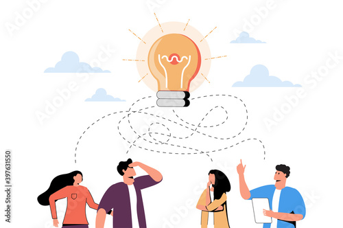 Vector illustration, tangled tangle, brainstorming, beginning and end to thought, abstract metaphor, concept of solving.