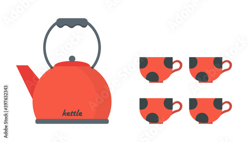 Tea. Fresh brewed tea - teapot, pour in a cup of tea. Kettle boils icon in a flat style. Household appliances. Flat illustration of vector kettle. tea isolated on white background. Drinks sign symbol.
