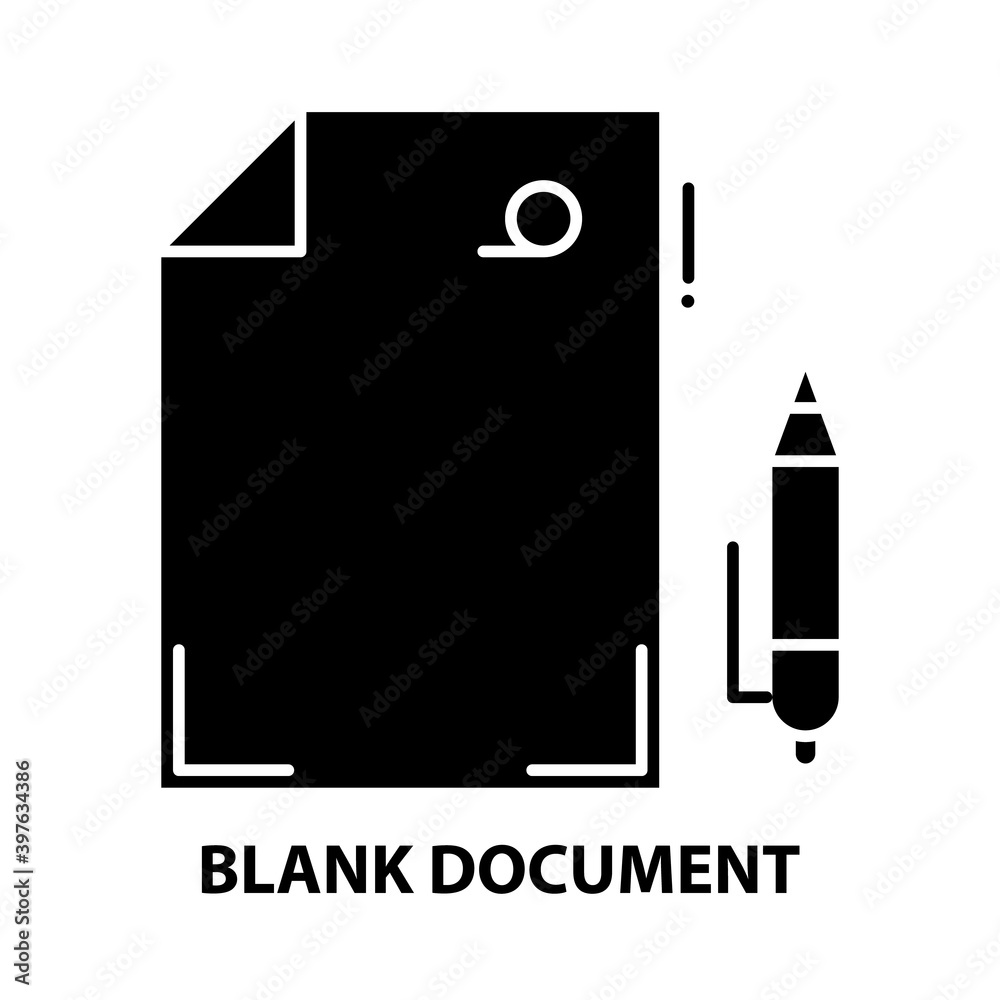 blank document icon, black vector sign with editable strokes, concept illustration blank document icon, black vector sign with editable strokes, concept illustration