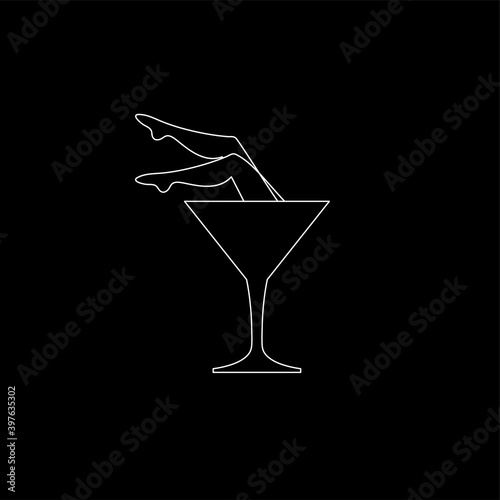 Martini glass and female legs icon for bar or night club