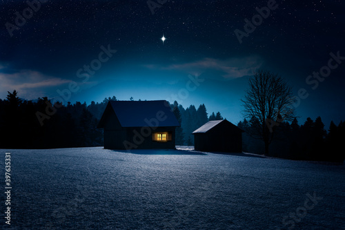 Einsame im Hütte im Wald im Winter